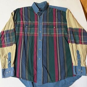 Vintage Wrangler Brushpopper Mens XL Tall 16.5x36 Colorblock Rodeo Western Plaid